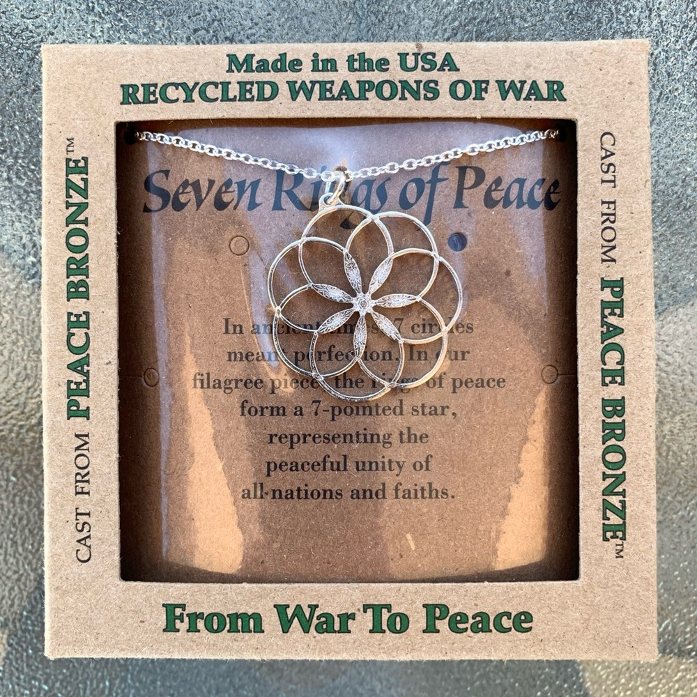 Silver-Dipped Bronze Seven Rings of Peace Necklace
